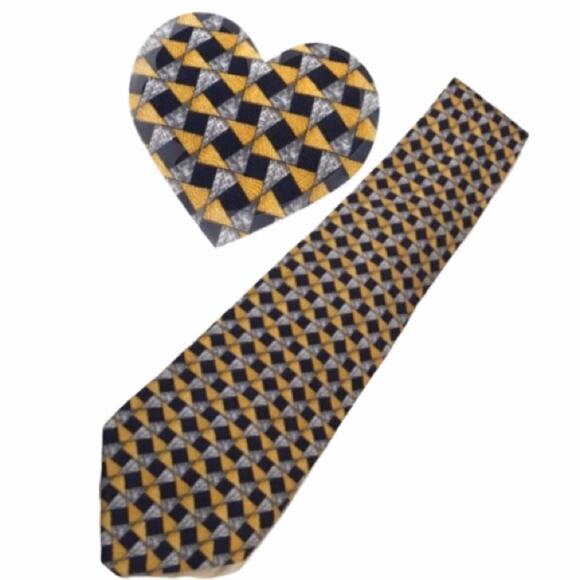 Fumagalli's Squares & TrianglesTie Navy, Yellow - Picture 1 of 6